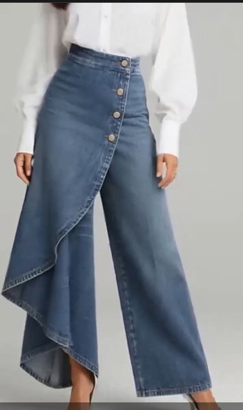 Damen Denim-Rock mit asymmetrischem Schnitt und Knopfdetails EB