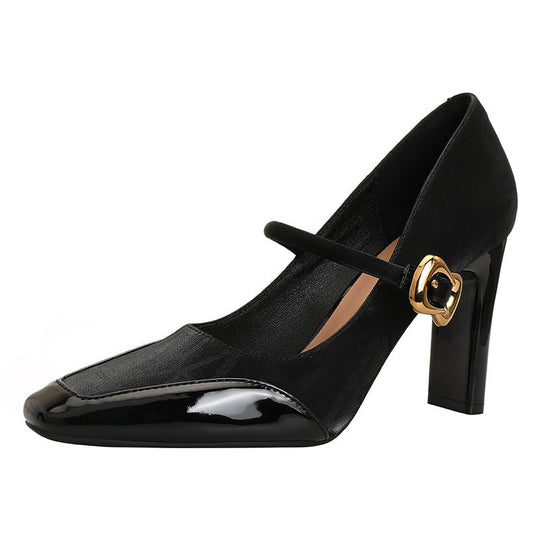 Damen elegante Mary Jane Pumps mit robustem Blockabsatz EB