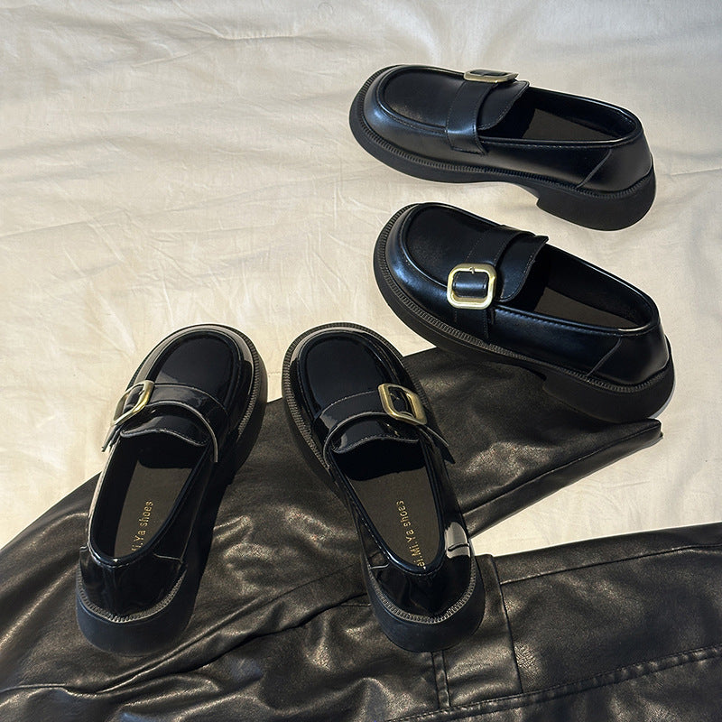 Damen Elegante Loafers mit glänzender Oberfläche und dekorativem Schnallenverschluss EB