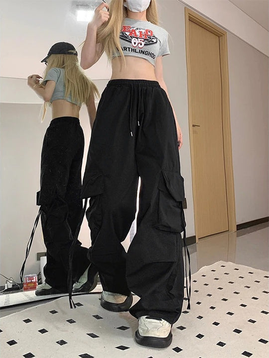 Damen nan ultraleichte Freizeit-Hose mit hohem Elastikbund, Kordelzug und verstellbarem Beinabschluss EB