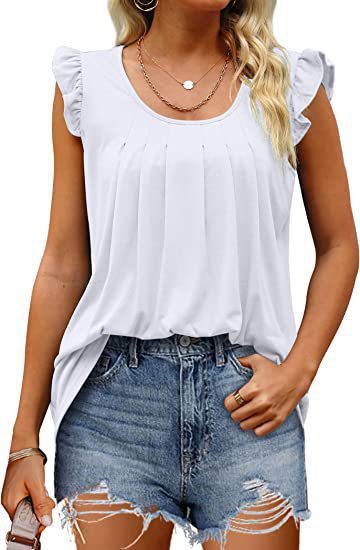Damen luftiges Blusenshirt mit elegantem Rüschendesign EB