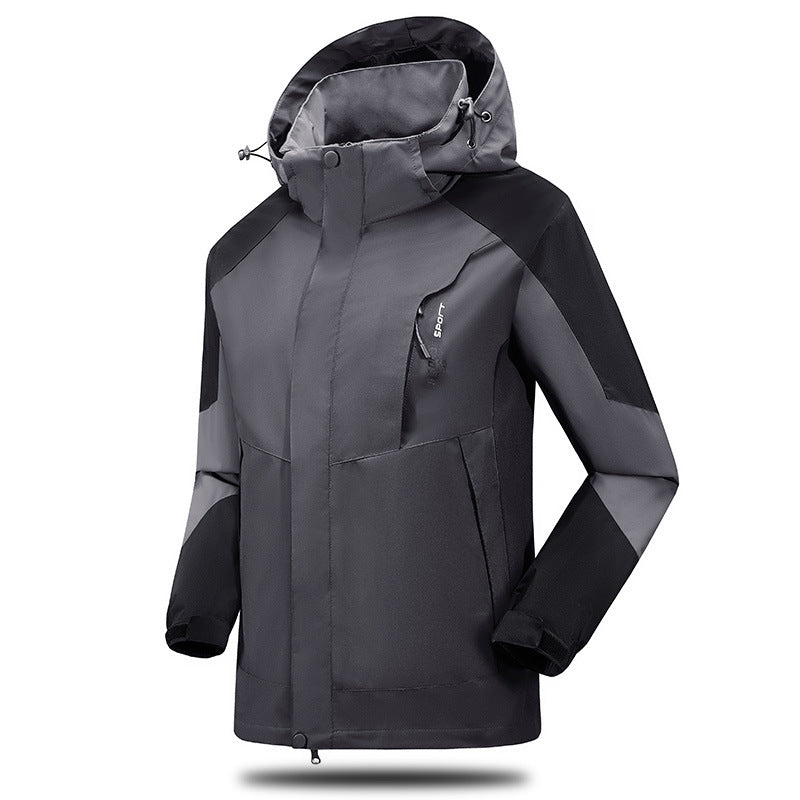 Herren Wind- und Wasserabweisende Trekkingjacke mit verstellbarer Kapuze und Brustreißverschluss EB