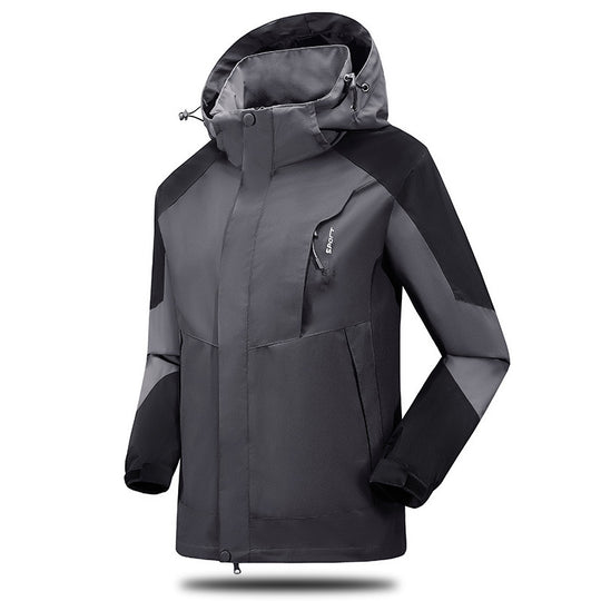 Herren Wind- und Wasserabweisende Trekkingjacke mit verstellbarer Kapuze und Brustreißverschluss EB