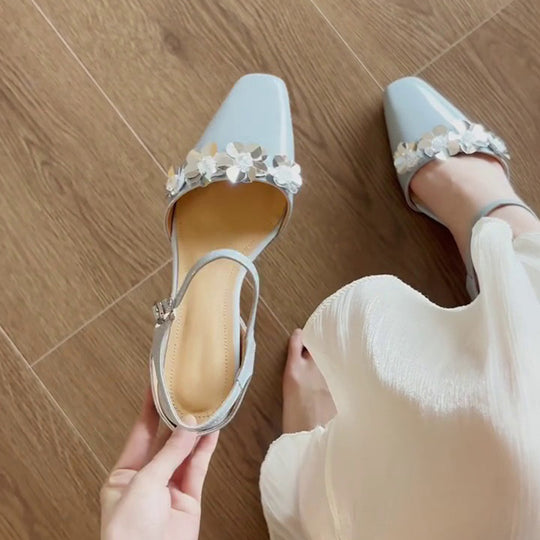 Damen Slingback Ballerinas mit floralem Design und eleganter Schnalle EB