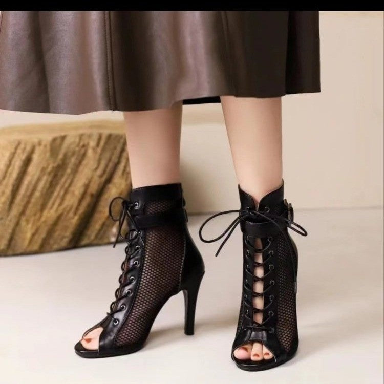 Damen Schnürstiefeletten mit Netz-Obermaterial und elegantem Absatz EB