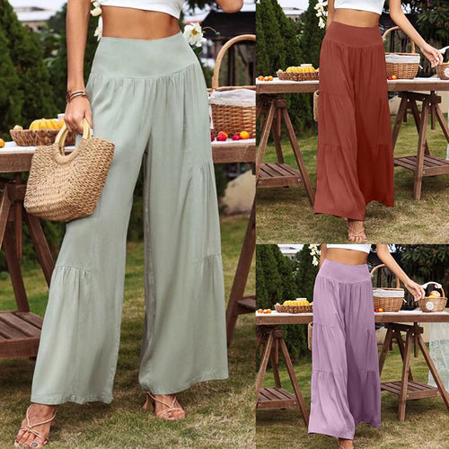 Damen Weite Sommerhose mit hohem Taillenbund und luftigen Falten EB