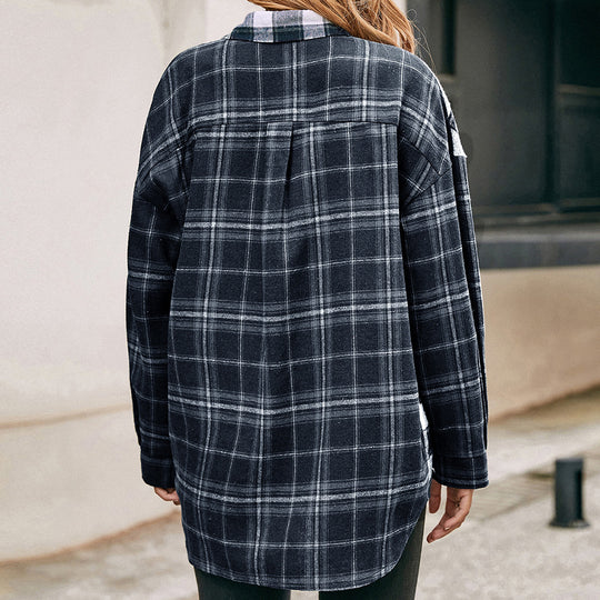 Damen lässige Flanellhemdjacke mit Karomuster EB