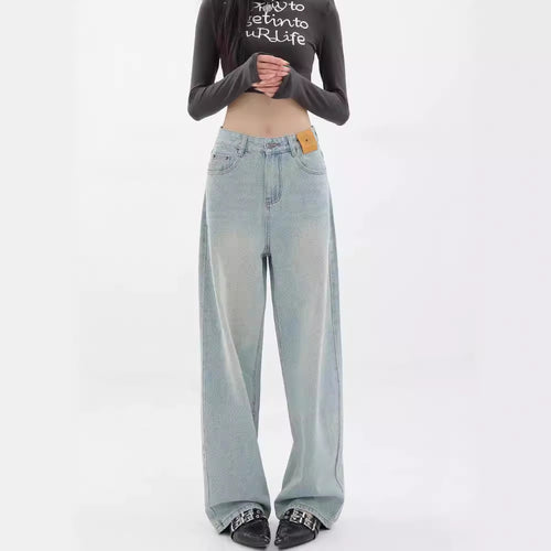 Damen Weit geschnittene Hochbundjeans im modischen Vintage-Look EB