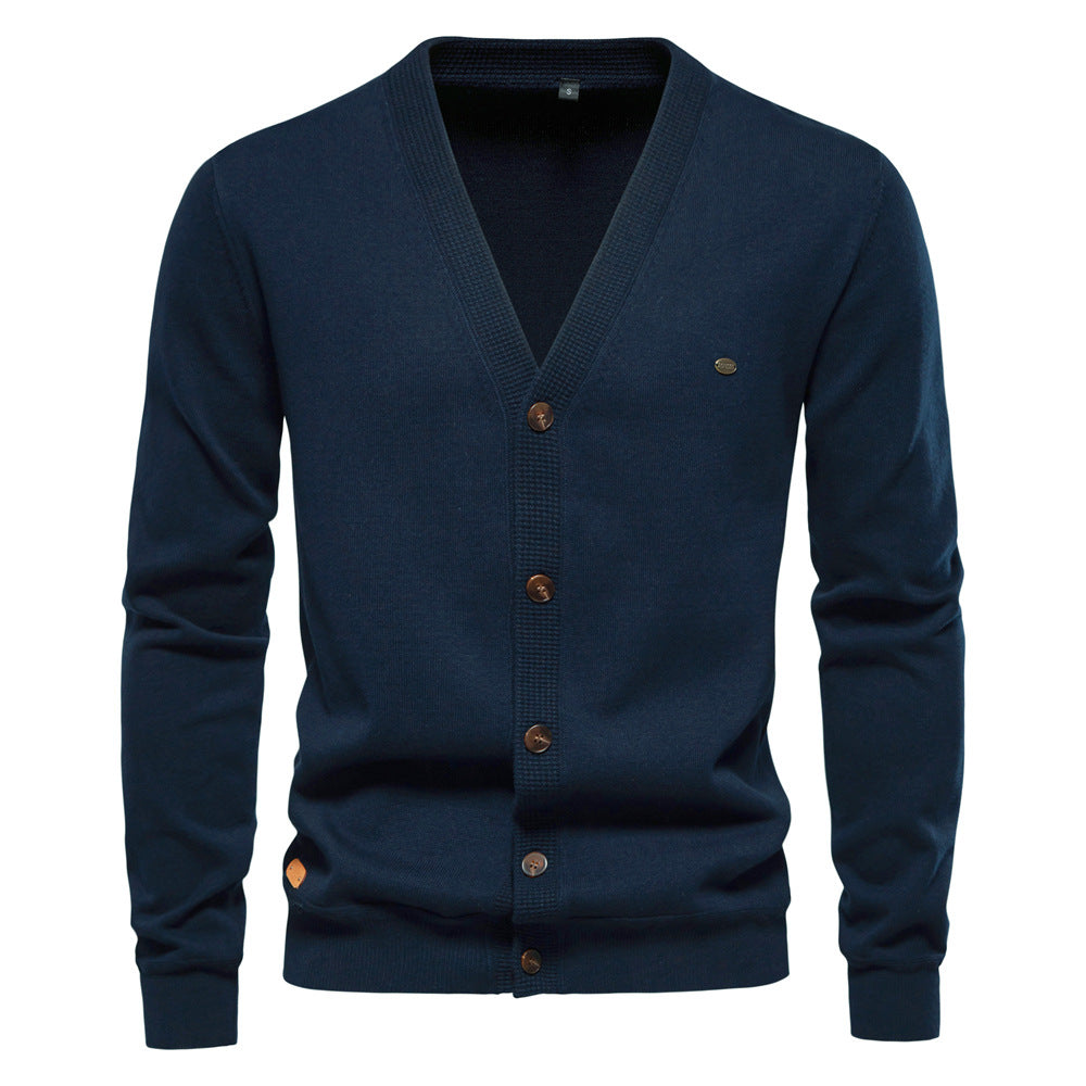 Herren Strickjacke mit V-Ausschnitt und modischen Holzknöpfen EB