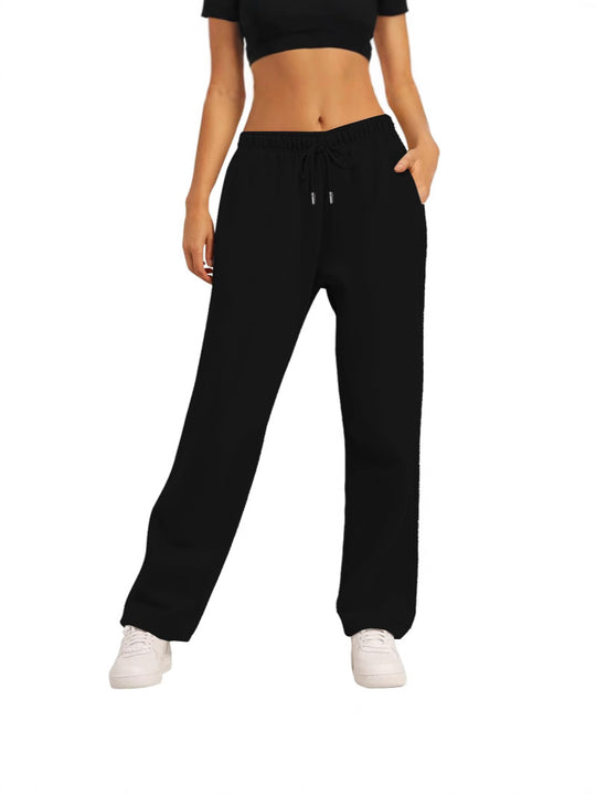 Damen nan weite High‑Waist Loungewear‑Jogginghose mit elastischem Bund Kordelzug und Seitentaschen EB