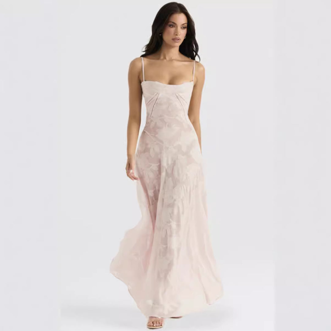 Damen nan figurbetontes Maxikleid mit Miederkonstruktion und Spaghettiträgern EB