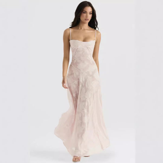 Damen nan figurbetontes Maxikleid mit Miederkonstruktion und Spaghettiträgern EB