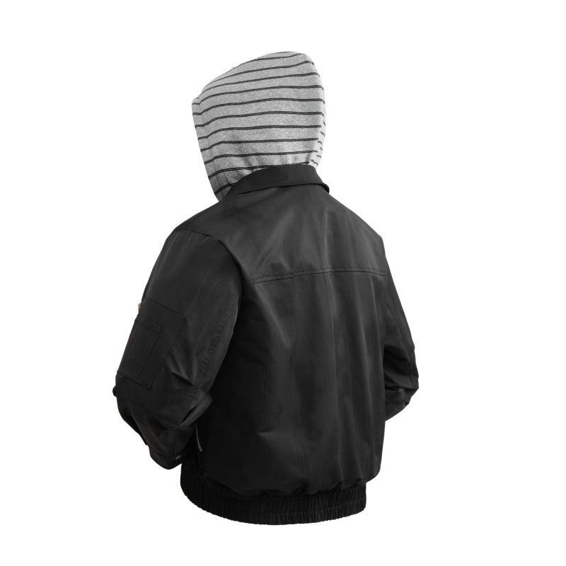 Herren leichte Bomberjacke mit gestreifter Kapuzeninnenjacke, elastischem Saum und Utility-Ärmeltasche EB