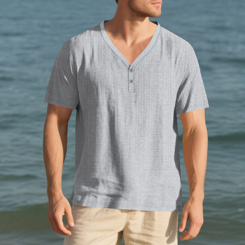 Herren lässiges Kurzarm-Henley-Shirt mit strukturierter Oberfläche EB