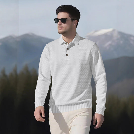 Herren Langarm-Polohemd mit strukturiertem Design und modischen Knöpfen EB