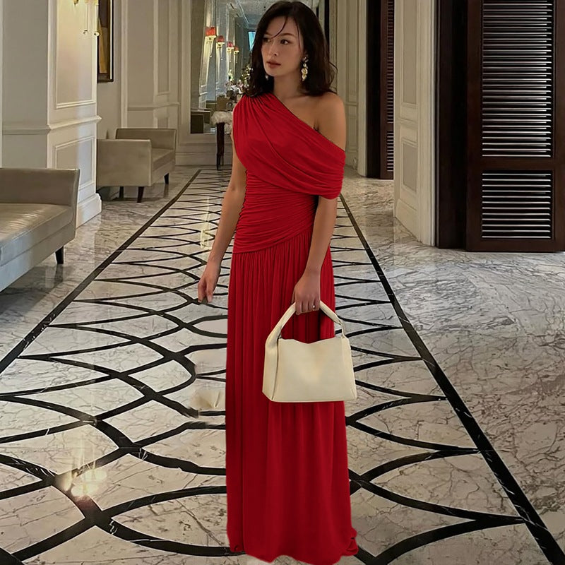Damen Elegantes asymmetrisches Maxikleid mit Raffungen EB