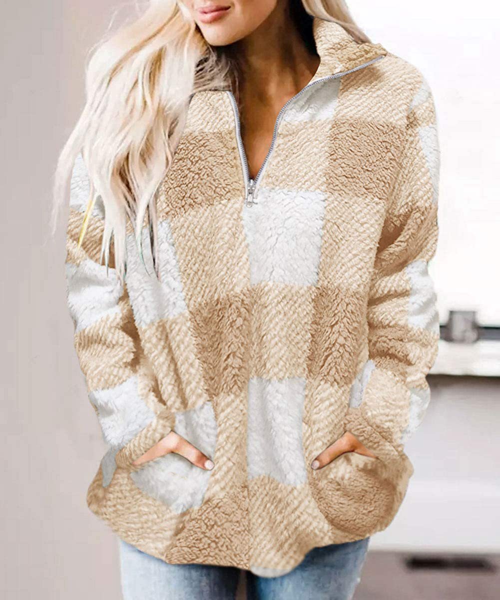 Damen gemütlicher Fleece-Pullover mit hochgeschlossenem Kragen EB
