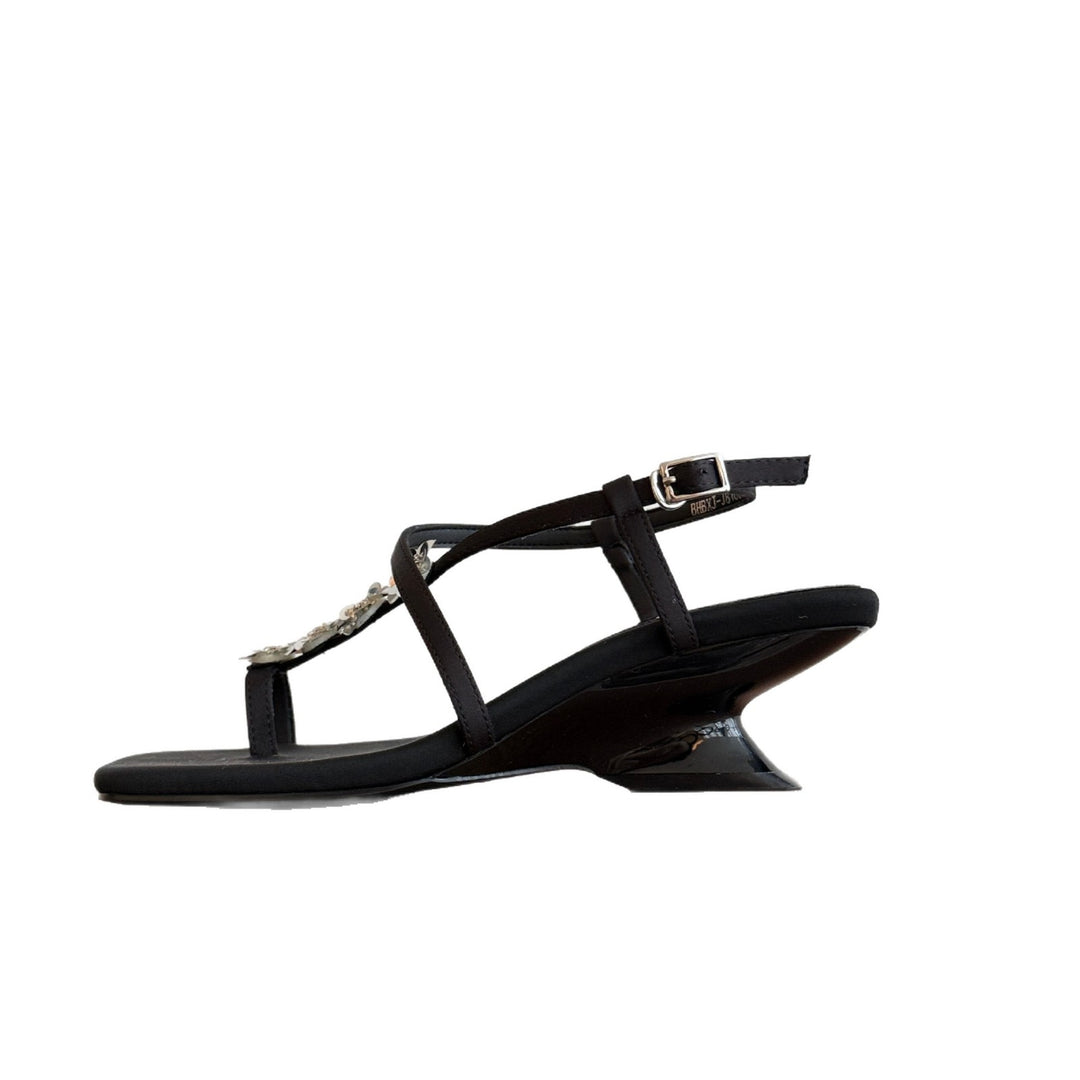 Damen Flache Sandalen mit funkelndem Blumendekor und eleganter Riemchenverbindung EB