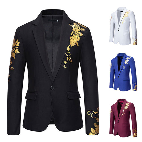 Herren nan einreihiges Sakko mit schmalem Revers und goldenem Rosenprint EB