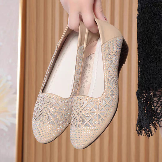 Damen Elegante Ballerinas mit funkelndem Strass und luftiger Lochmuster EB