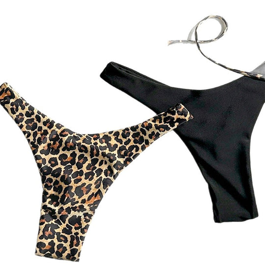 Damen Triangel-Bikini mit verspieltem Leopardenmuster und modischen Trägern EB