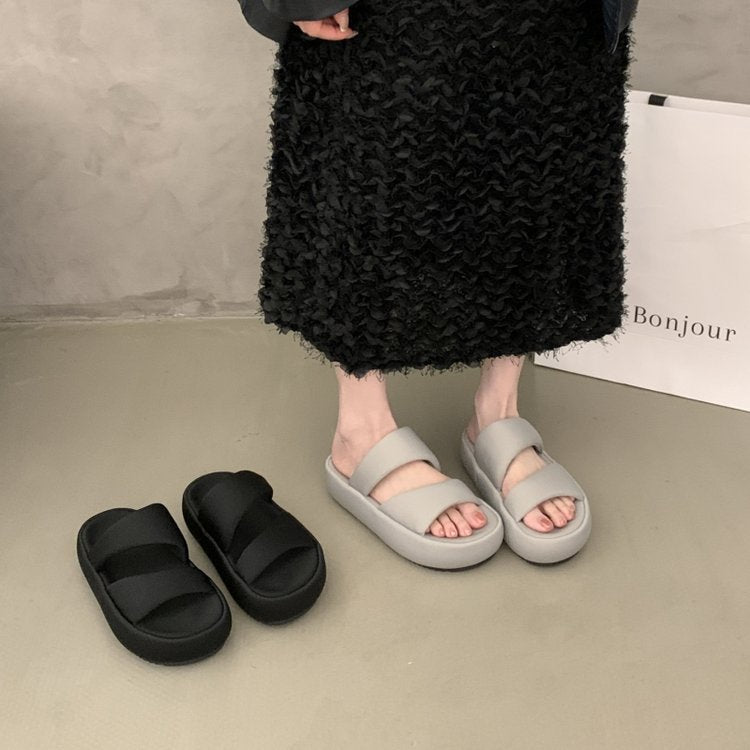 Damen komfortable Plateau-Sandalen mit breitem Doppelriemen und rutschfester Sohle EB