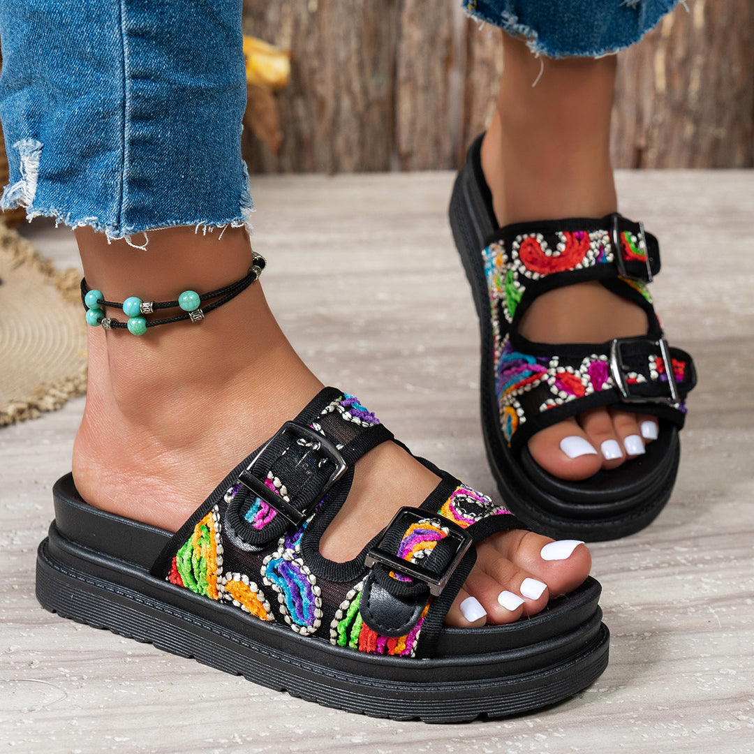 Damen Sandalen mit buntem, verziertem Riemendesign EB