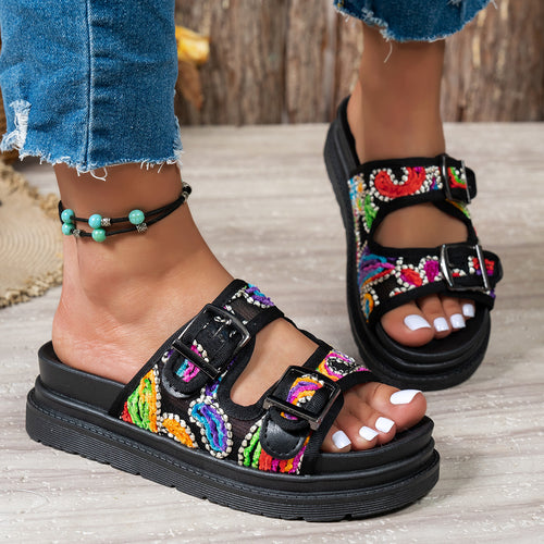 Damen Sandalen mit buntem, verziertem Riemendesign EB