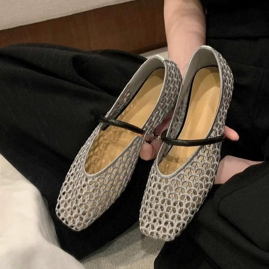 Damen Elegante und atmungsaktive Ballerinas mit modischem Netzdesign EB
