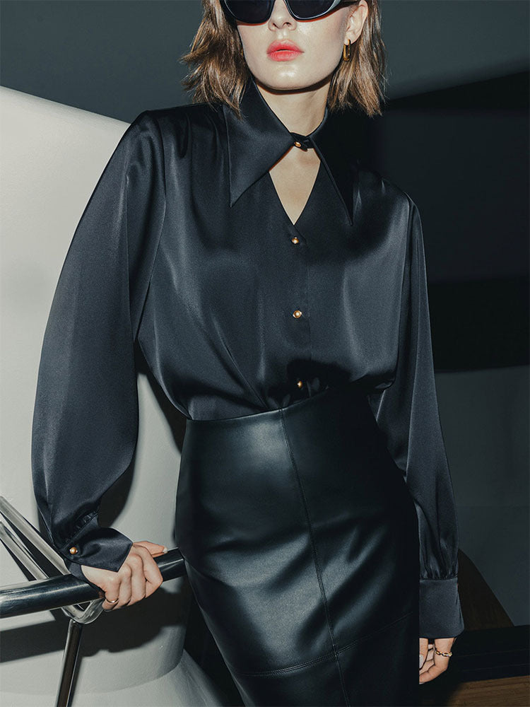 Damen elegante Satin-Bluse mit oversize Passform EB