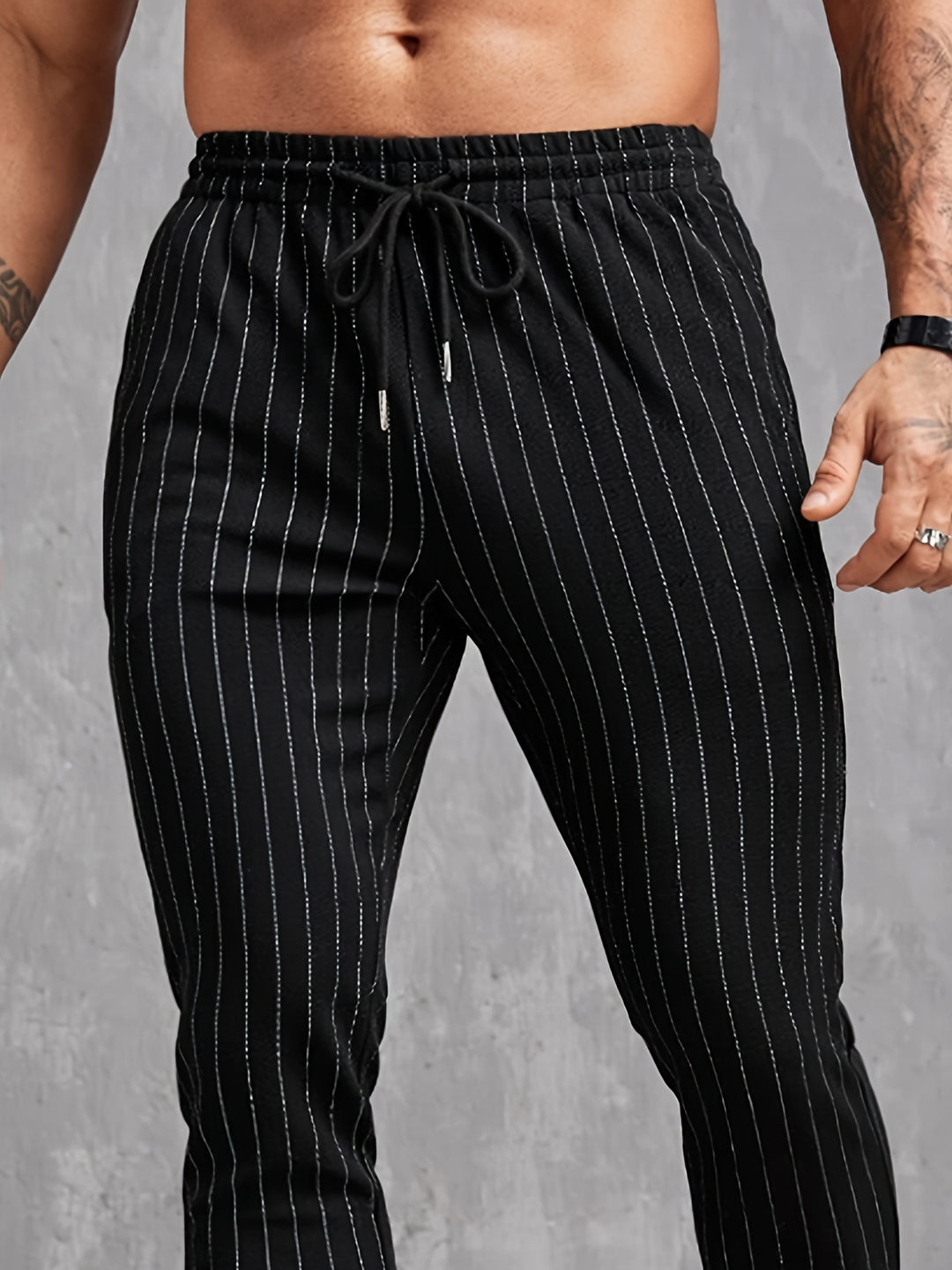 Herren moderne Lounge-Hose mit elastischem Bund und dekorativen Streifen EB