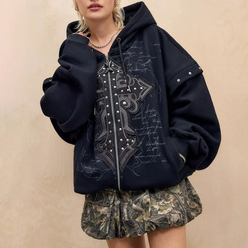 Damen Oversized Hoodie mit detailreichem Druck EB
