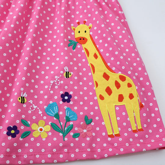 Mädchen Baumwollkleid mit niedlichem Giraffenmuster EB