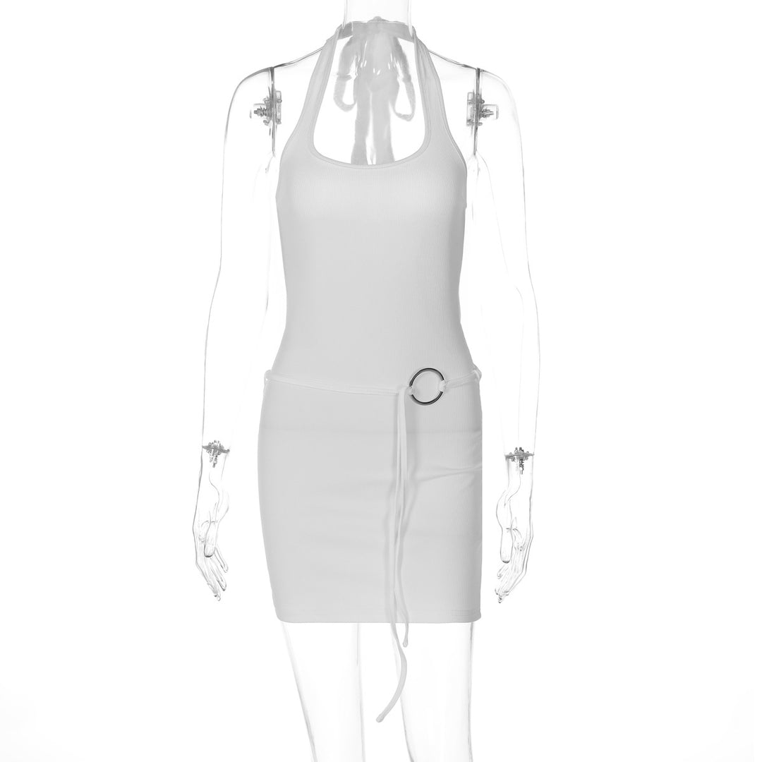 Damen Mini-Kleid mit verstellbarem Bund und lässigem Rückenausschnitt EB