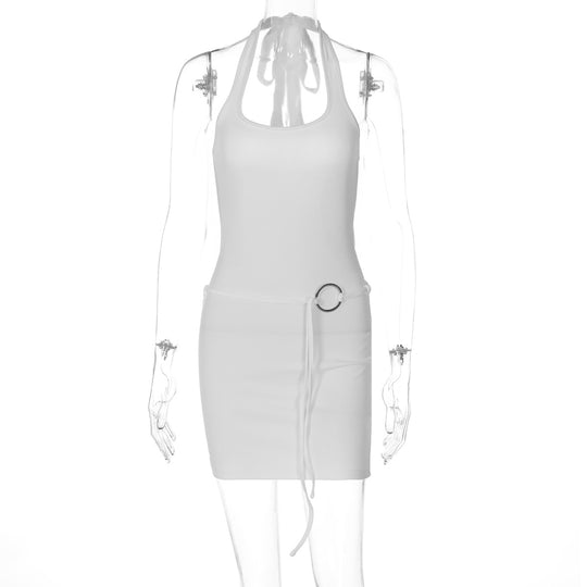 Damen Mini-Kleid mit verstellbarem Bund und lässigem Rückenausschnitt EB