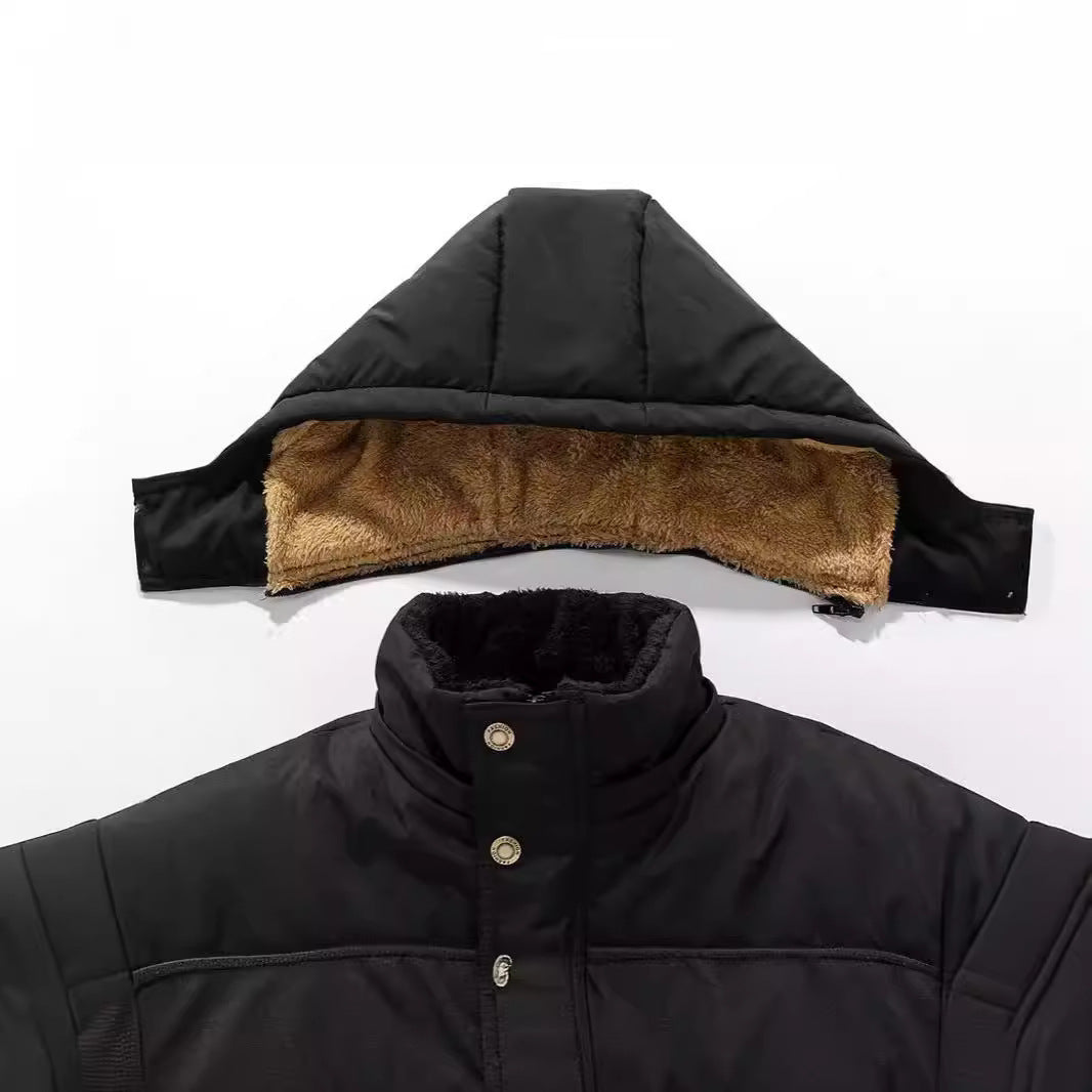 Herren Wattierter Parka mit durchgehendem Teddyfutter abnehmbarer Kapuze und Multifachtaschen EB