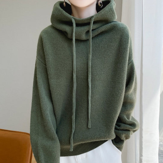 Damen Kuscheliger Rollkragen‑Hoodie aus Feinstrick mit Kordelzug und gerippten Bündchen EB