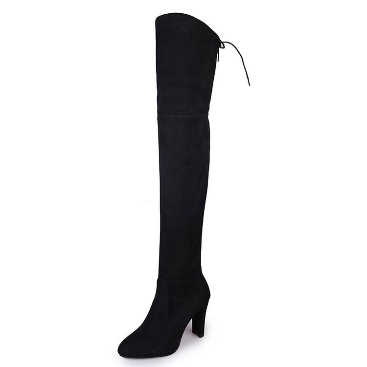 Damen  Overknee-Stiefel aus Veloursleder mit elastischem Schaft und mittelhohem Blockabsatz EB