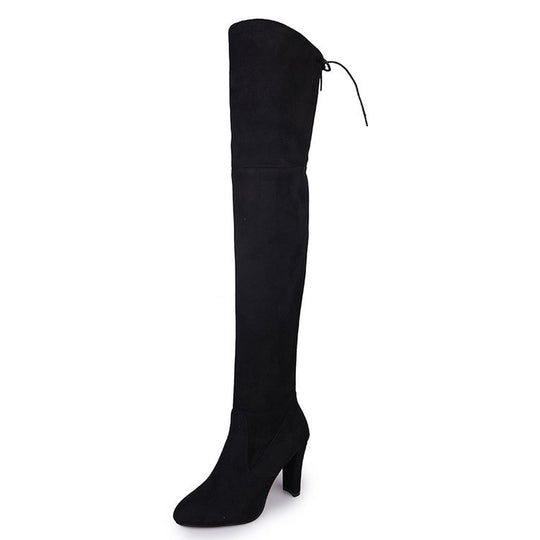 Damen  Overknee-Stiefel aus Veloursleder mit elastischem Schaft und mittelhohem Blockabsatz EB