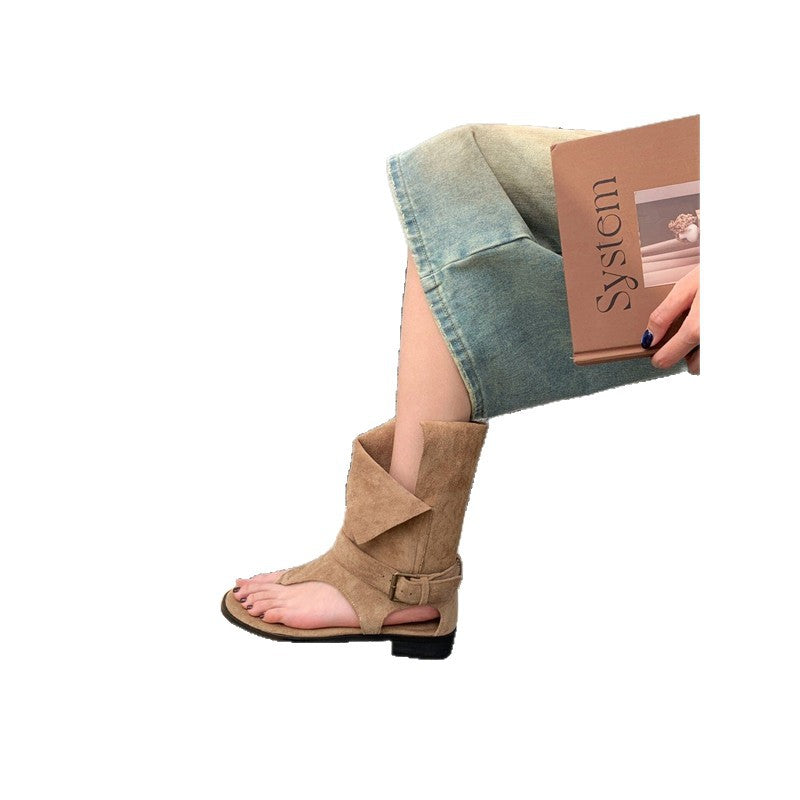 Damen modische und elegante Stiefeletten mit offenem Zehenbereich EB