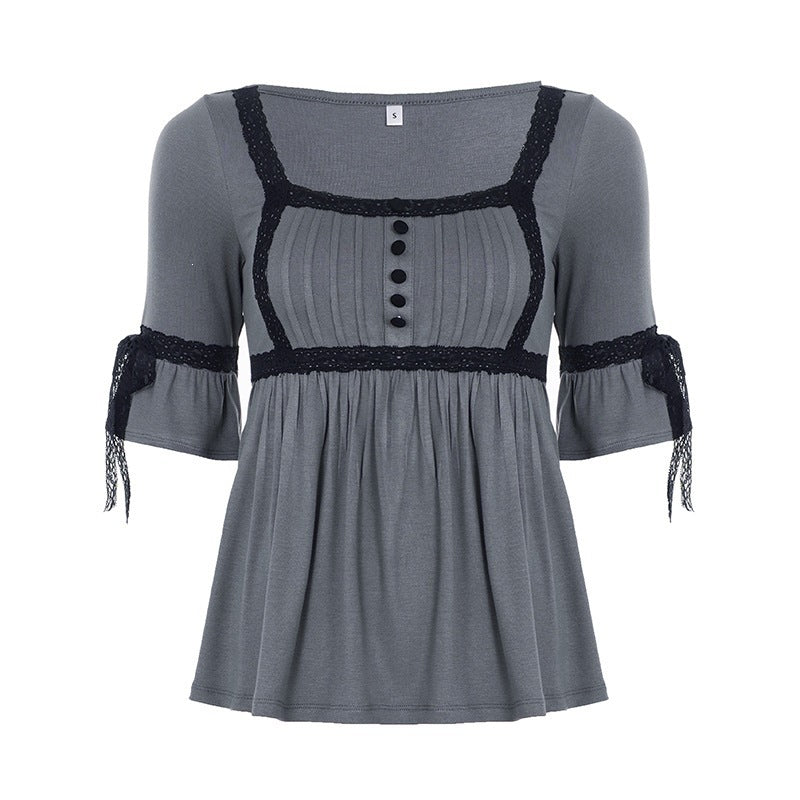 Damen Top mit Spitzenakzenten und lässigem Schnitt EB