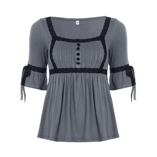 Damen Top mit Spitzenakzenten und lässigem Schnitt EB