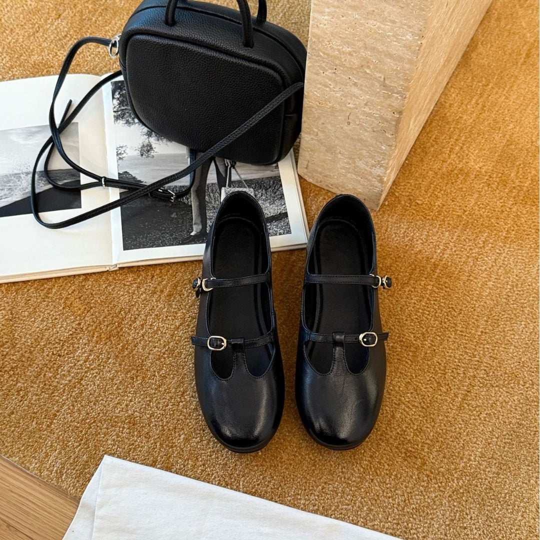 Damen Elegante und bequeme Mary Jane Ballerinas mit modischem Riemen und hochwertiger Leder-Oberfläche EB