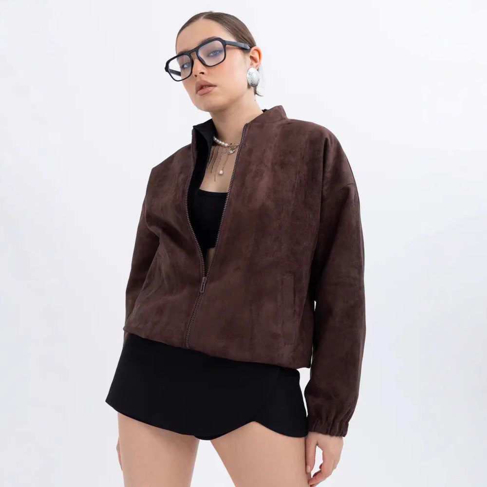Damen Modische Kunstlederjacke im lässigen Schnitt mit Reißverschluss EB