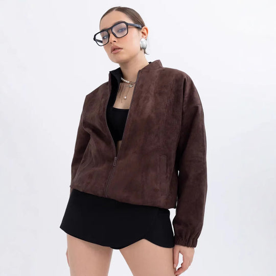Damen Modische Kunstlederjacke im lässigen Schnitt mit Reißverschluss EB