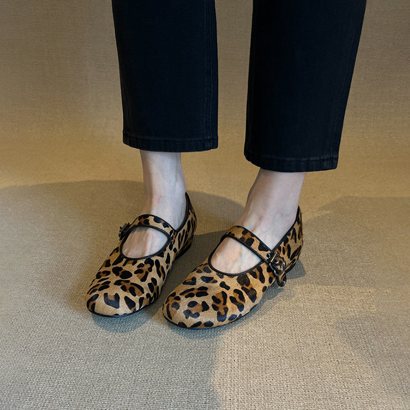 Damen Mokassins mit elegantem Leopardenmuster und komfortablem Riemen EB