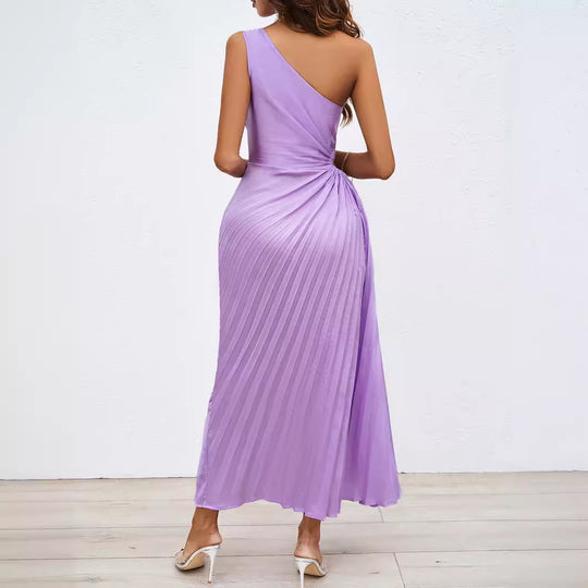 Damen Langes Wickel-Kleid mit asymmetrischem Ausschnitt und plissiertem Design EB