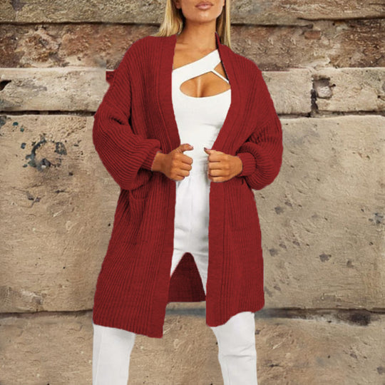 Damen gemütlicher Strickcardigan mit großzügigen Taschen EB