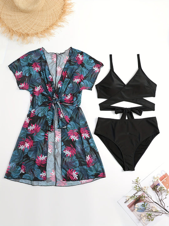 Damen Wickelkleid und Bikini-Set EB
