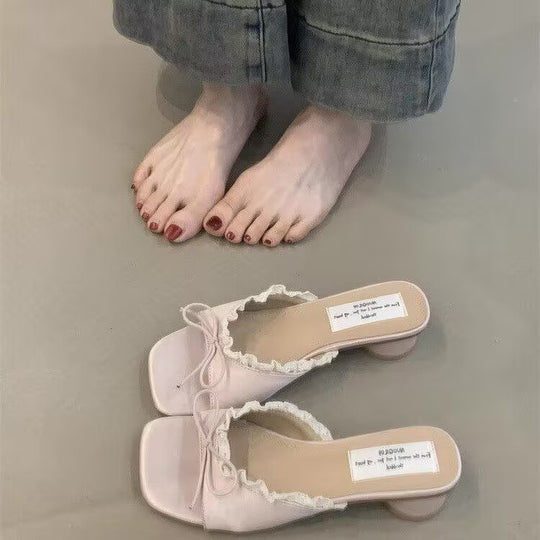 Damen elegante Sling-Sandalen mit modischem Rüschendetail EB